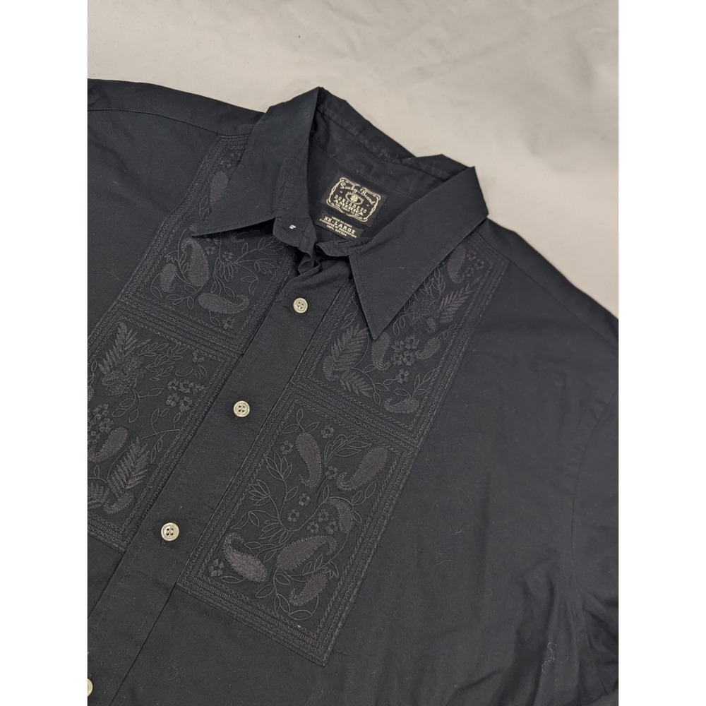 Lucky Brand Shirt Mens 2XL Button Up Black Textured Floral‎ Long Sleeve